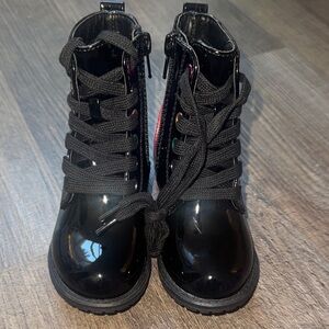 Shiny Black Kids Boots with Laces